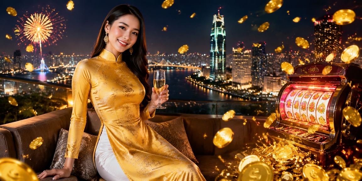 Người dùng trải nghiệm slot game tại Hồ Chí Minh trong trang phục áo dài