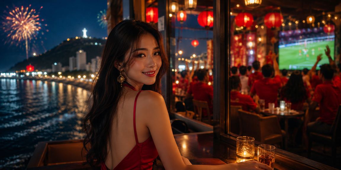 Không gian casino Việt Nam với ánh đèn rực rỡ và người chơi trên điện thoại